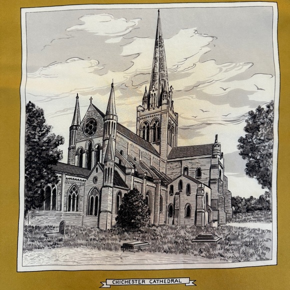Vintage British Landmark Silk Scarf 🇬🇧 – Chichester Cathedral - 30" Square - Picture 6 of 15